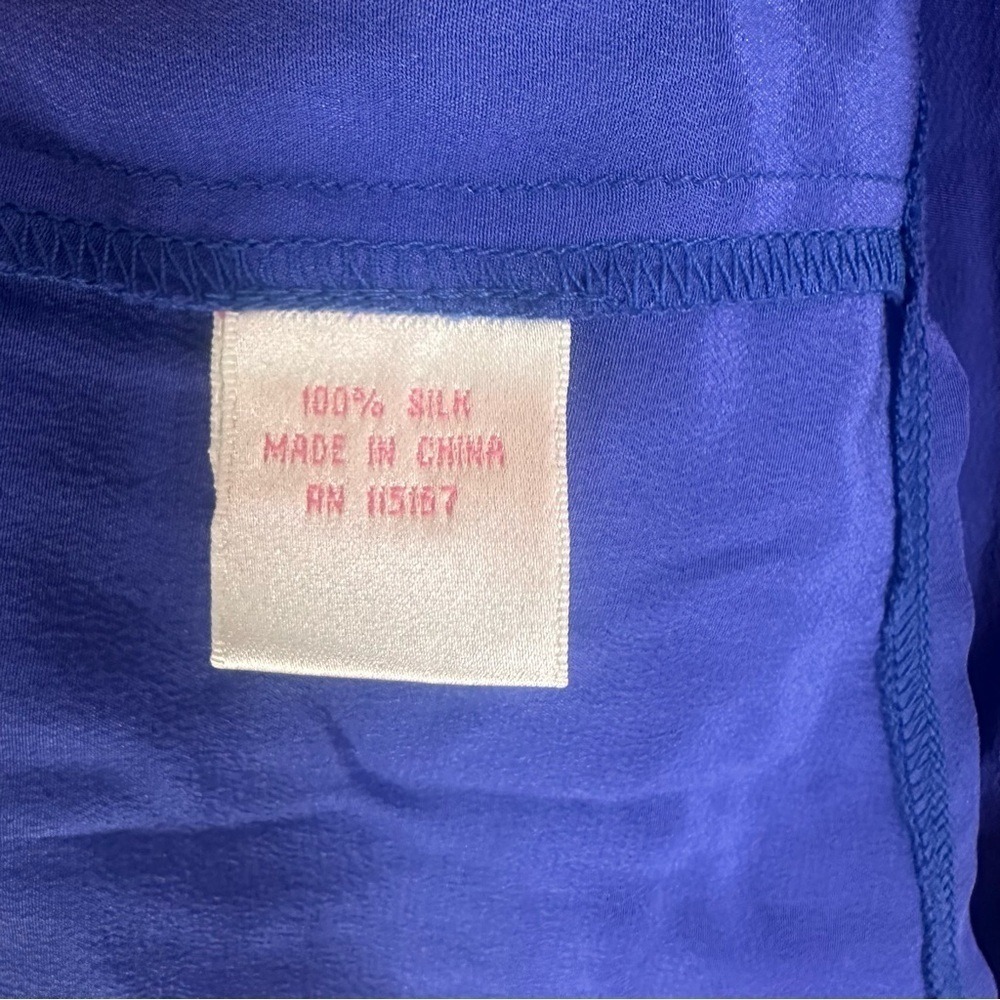 Jenny Han Royal Blue 100% Silk Roll Tab Sleeve Tunic Blouse Small Natural Fiber - Picture 5 of 10